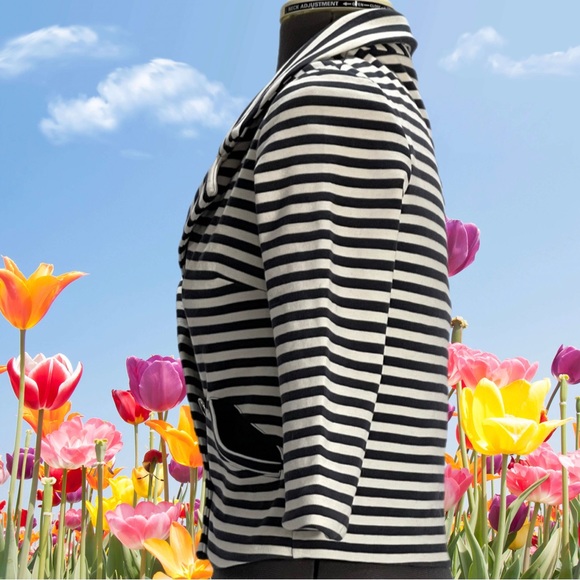 Topshop Navy & White Cropped 3/4 Length Sleeve Blazer Size 2 - Picture 2 of 5